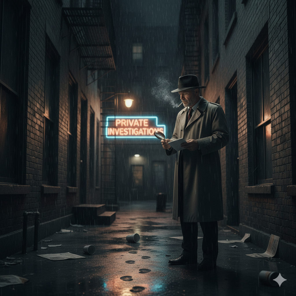 Detetive particular analisando evidências